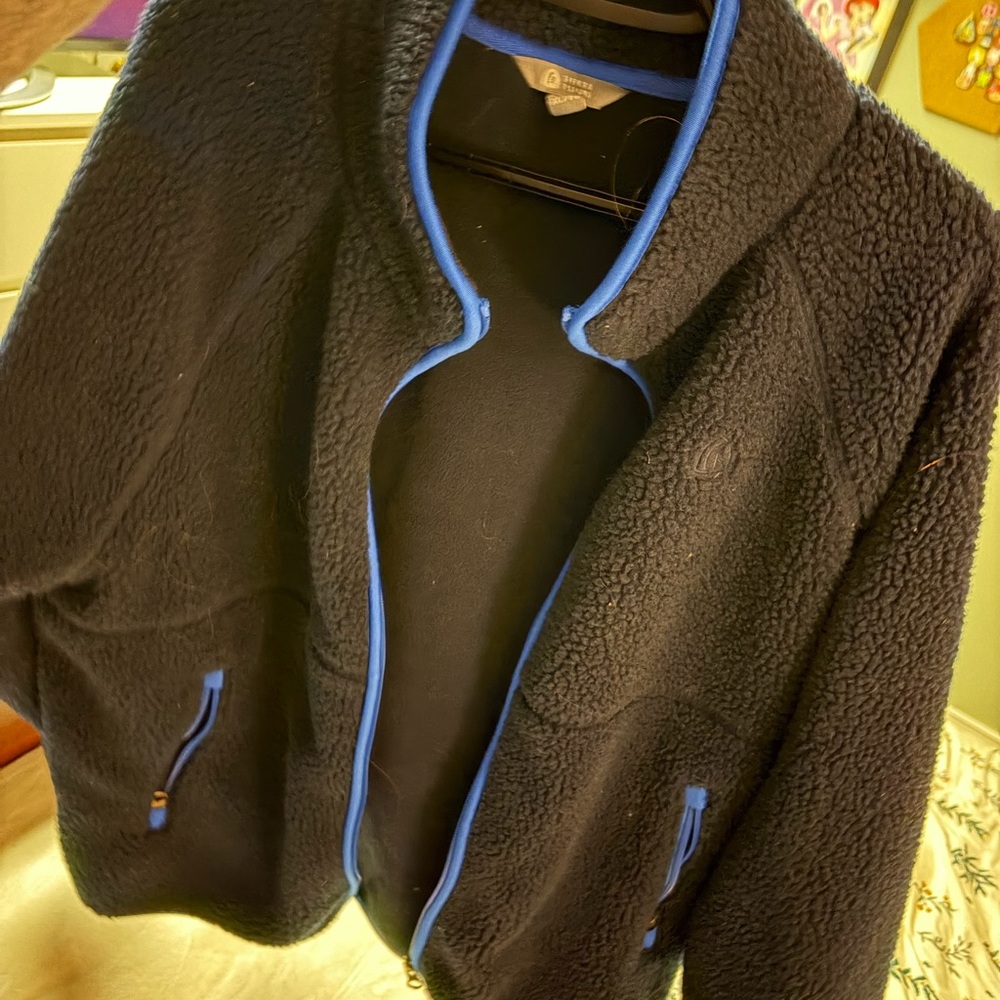 Women’s Black Fleece Jacket with Blue Trim